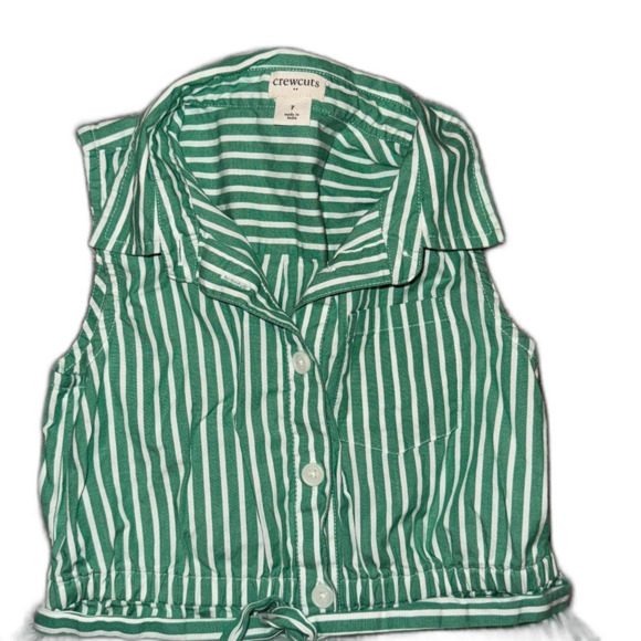 J.Crew Factory Girls' Striped Tie-waist Shirt-dress. Green w/white. Size 7 - Picture 3 of 5